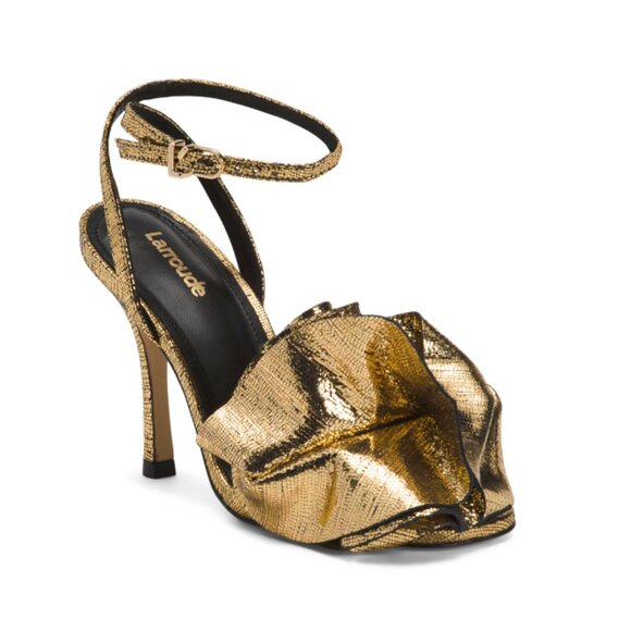 LARROUDE Gold Metallic Made In Brazil Handmade Leather Penelope Sandals